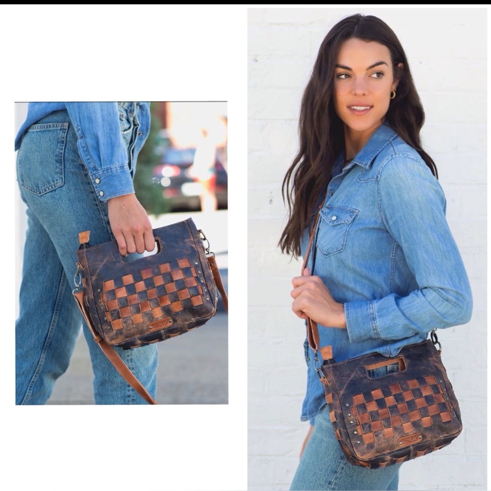 Bed Stu Two-Tone Woven Leather Crossbody - Black & Tan - Picture 14 of 14